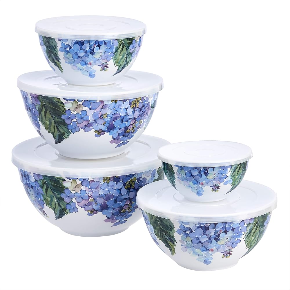 Melamine Mixing Bowls with Lids (Hydrangea, 10-Piece)